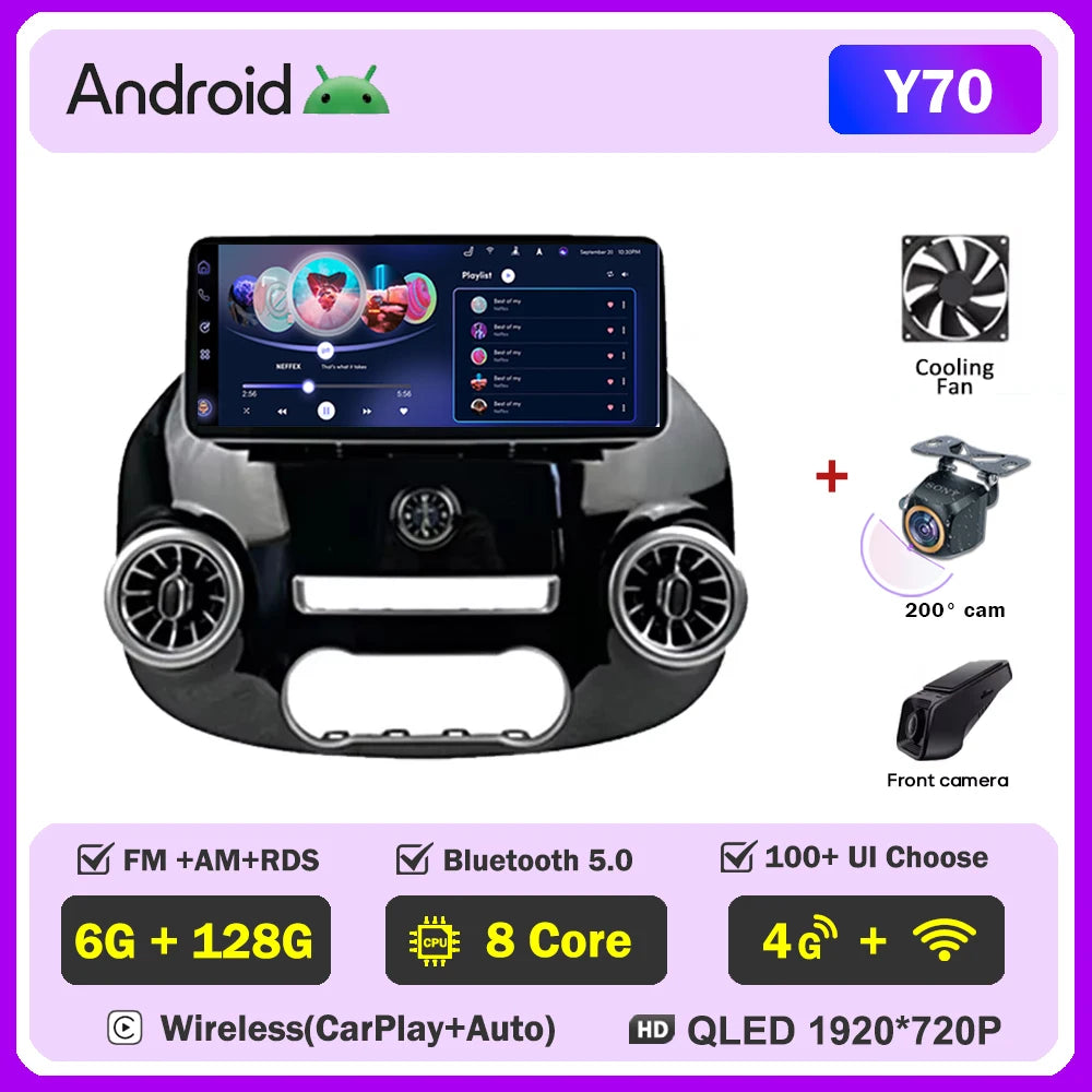 Android 12.3 Inch For Mercedes Vito W447 2014-2022 Car Radio Multimedia Video Player GPS Radio 5G CarPlay Navigation WIFI GPS BT
