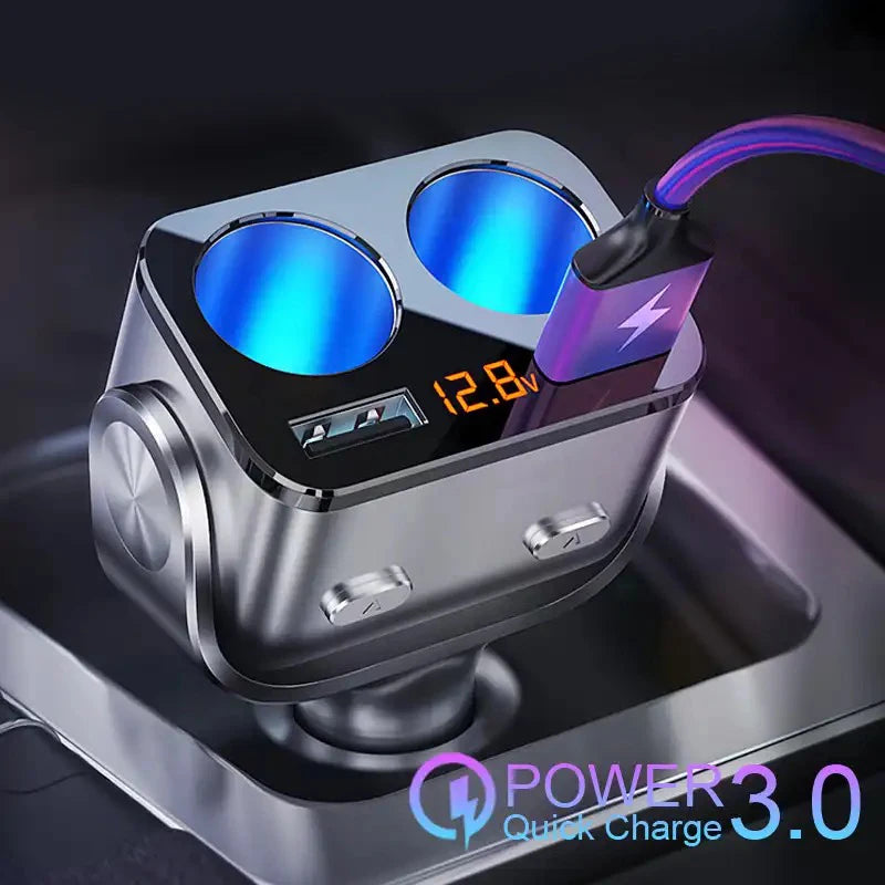 Car Cigar Jack Socket Adapter Auto Cigarette Lighter QC3.0 Fast Charger Dual USB Multi-function Socket Splitter for Car