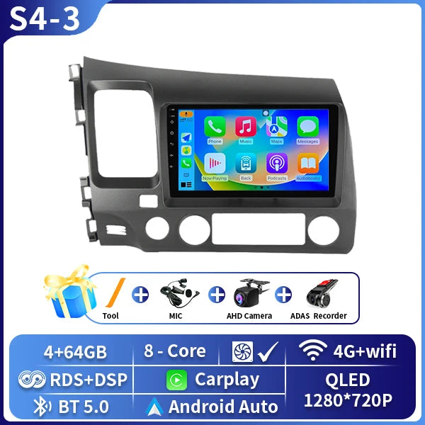 Android 16 Car stereo radio For Honda Civic 8th 8gen 2005 2006 2007 2008 2009 2010-2012 multimedia wireless carplay android auto