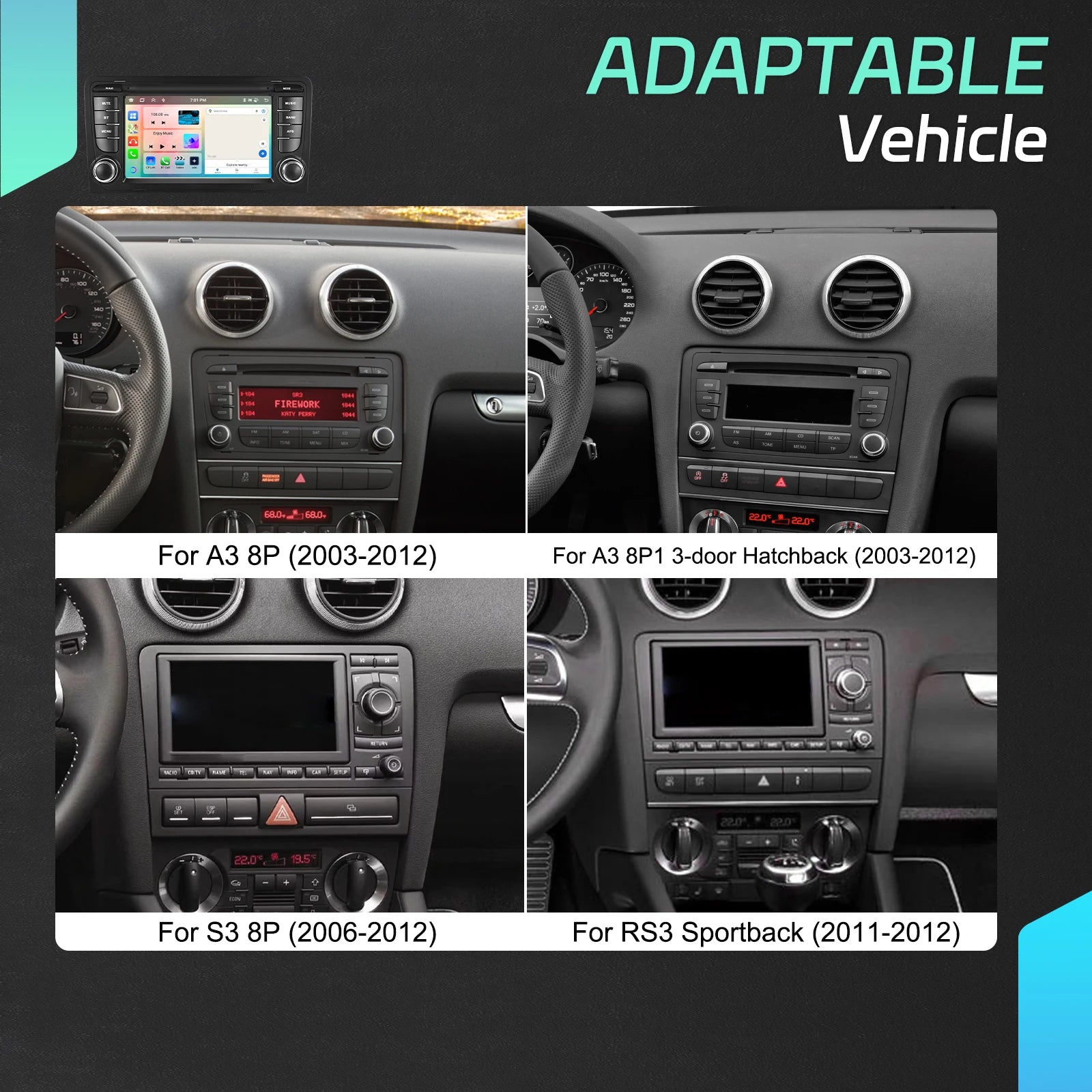 Podofo CarPlay Android Radio For Audi A3 8P 2003-2012 Car Intelligent System 2din GPS Stereo Multimedia Player RDS FM Car Radio