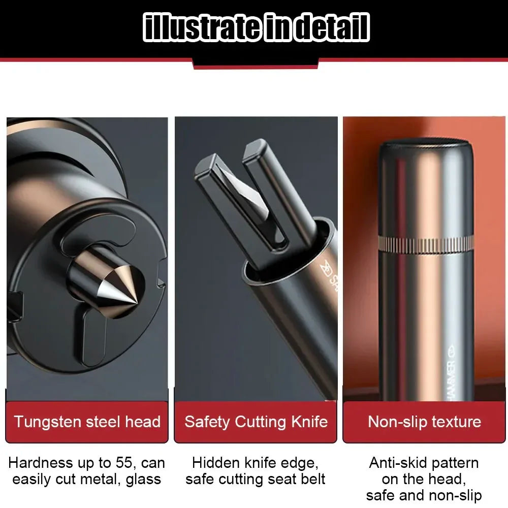 New 2 In 1 Car Safety Hammer Emergency Glass Breaker Cut The Seat Belt High Hardness Tungsten Steel Rescue Tool Auto Accessories