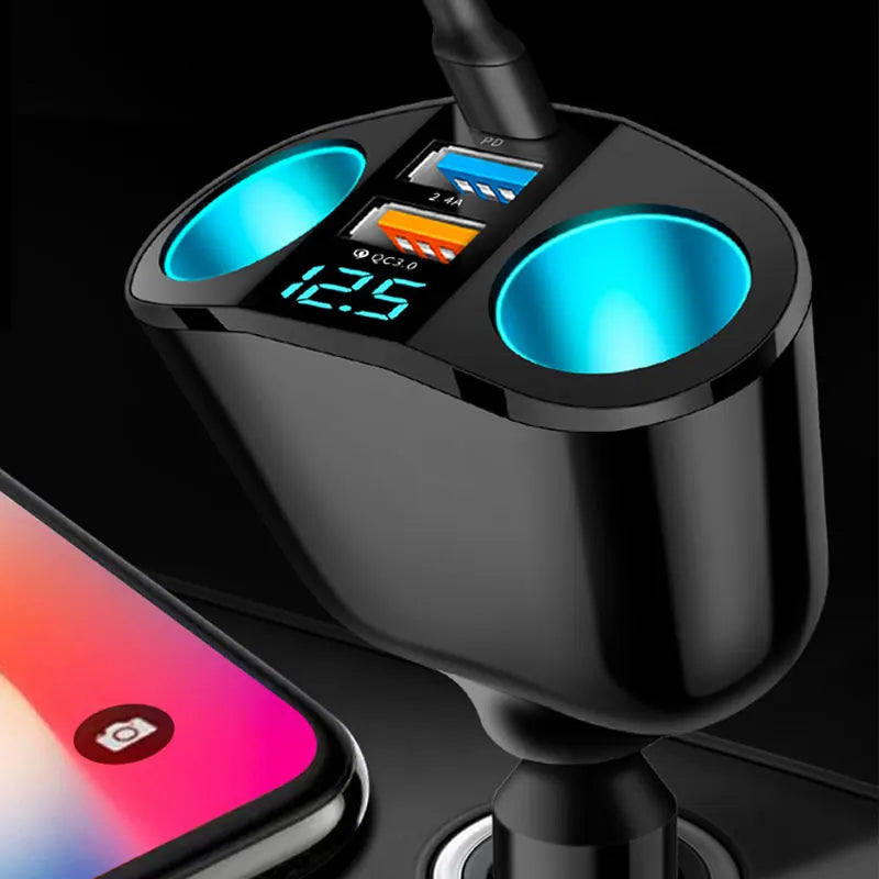Quick Charge Car Charger QC3.0/PD Port Phone Charger Socket Cigarette Lighter Splitter 12V/24V Universal Dual USB Power Adapter