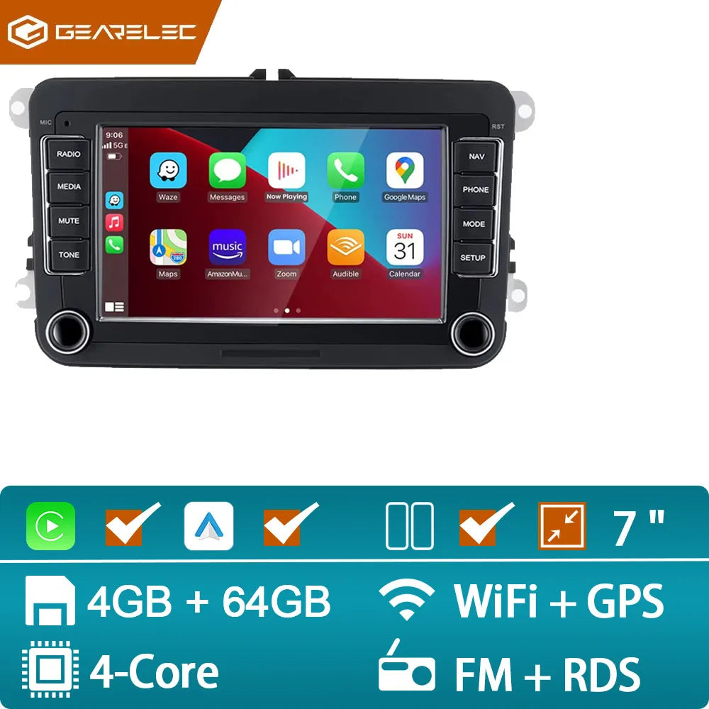 2DIN Android Car Radio for VW Passat Golf MK5 MK6 Jetta Polo Touran Wireless Carplay Android Auto 7'' Multimedia Player Camera