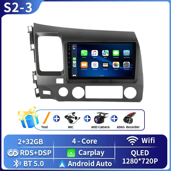 Android 16 Car stereo radio For Honda Civic 8th 8gen 2005 2006 2007 2008 2009 2010-2012 multimedia wireless carplay android auto