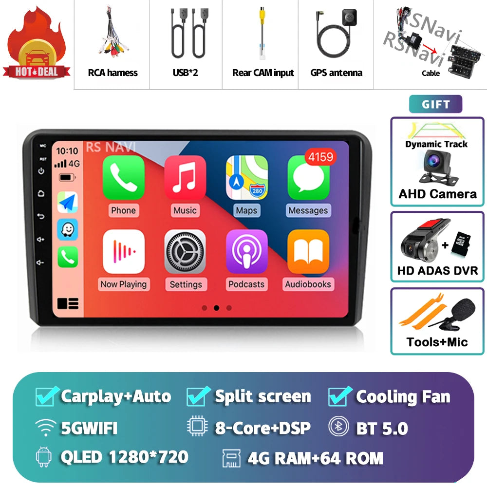Android 16 Carplay Auto GPS Navigation Radio Multimedia Player For Audi A3 8P 2003 - 2013 2din Head Unit video Stereo Car Radio