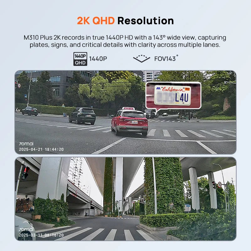 70mai M310 Plus 2K Dash Cam 1440P 143° FOV Night Vision Smart Voice Control 24H Parking Guard Car DVR Camera Mini Easy Install