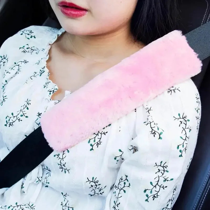 2pcs Soft Car Seatbelt Cover Sheepskin Seat Belt Pillow Pad Seat belt Safety Strap Cover Shoulder Pads For Bag Car Accessories