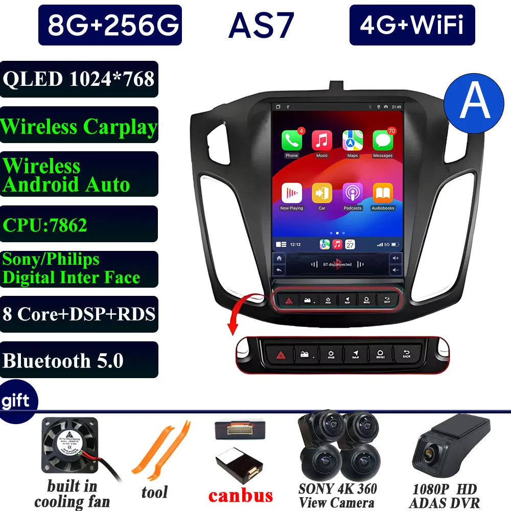 Car Radio Carplay 9.7 Inch For Ford Focus 3 Mk 3 2011 2012-2019 Navigation GPS Android Auto Android 15 5G Wifi Unit No 2din DVD