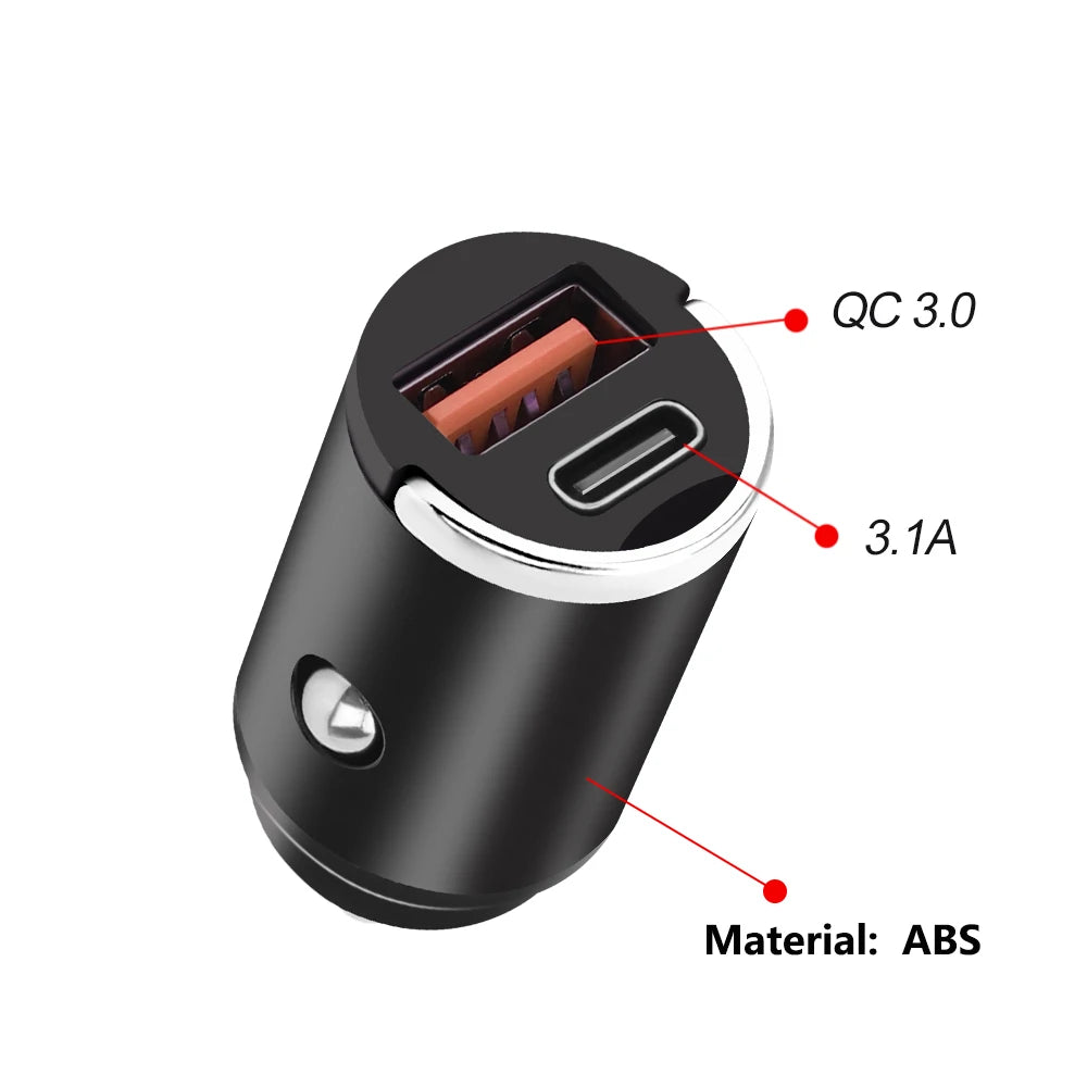100W/200W Mini Car USB/QC3.0 PD Charger 12-24V Fast Charging Car USB Type C Charger Lighter for Xiaomi Samsung Huawei iPhone