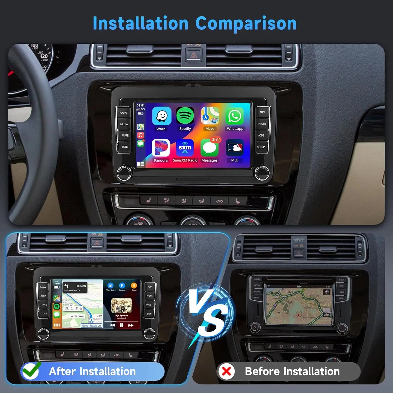 2DIN Android Car Radio for VW Passat Golf MK5 MK6 Jetta Polo Touran Wireless Carplay Android Auto 7'' Multimedia Player Camera