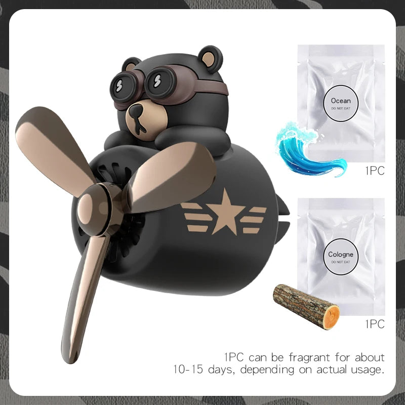 Rotating Propeller Pilot Bear Car Air Freshener - Vent Outlet Decoration & Fragrance Diffuser Ornament for Men