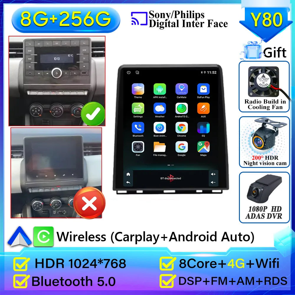 For Renault Clio5 CLIO 5 2019 - 2021 Car Radio Carplay Navigation GPS Stereo Android Auto Screen Bluetooth Multimedia Player 5G