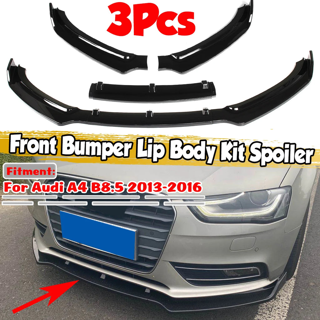 Black 3pcs Car Front Bumper Splitter Lip Diffuser Spoiler Protection Deflector Lips For Audi A4 B8.5 2013 2014 2015 2016