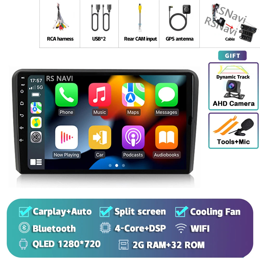 Android 16 Carplay Auto GPS Navigation Radio Multimedia Player For Audi A3 8P 2003 - 2013 2din Head Unit video Stereo Car Radio