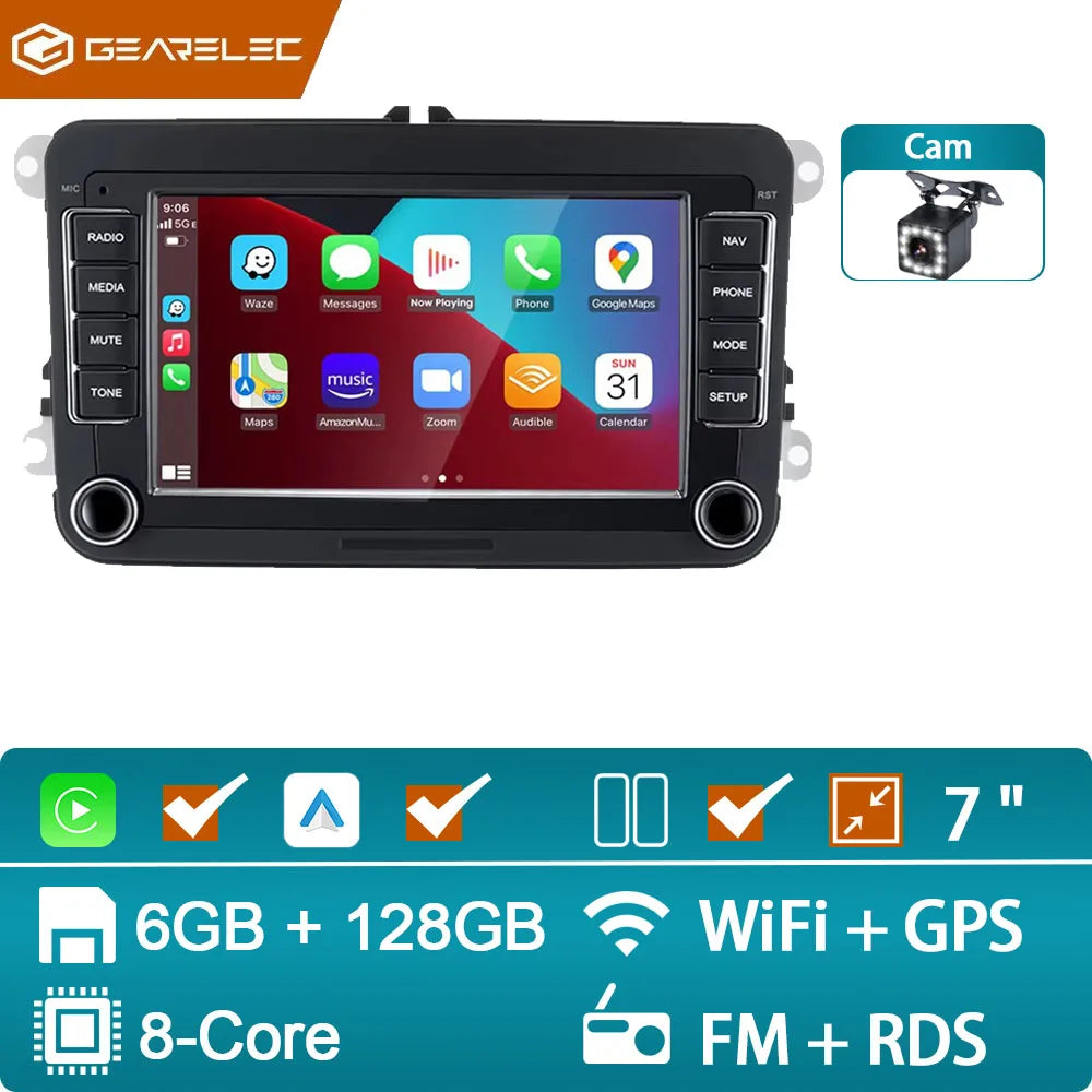 2DIN Android Car Radio for VW Passat Golf MK5 MK6 Jetta Polo Touran Wireless Carplay Android Auto 7'' Multimedia Player Camera