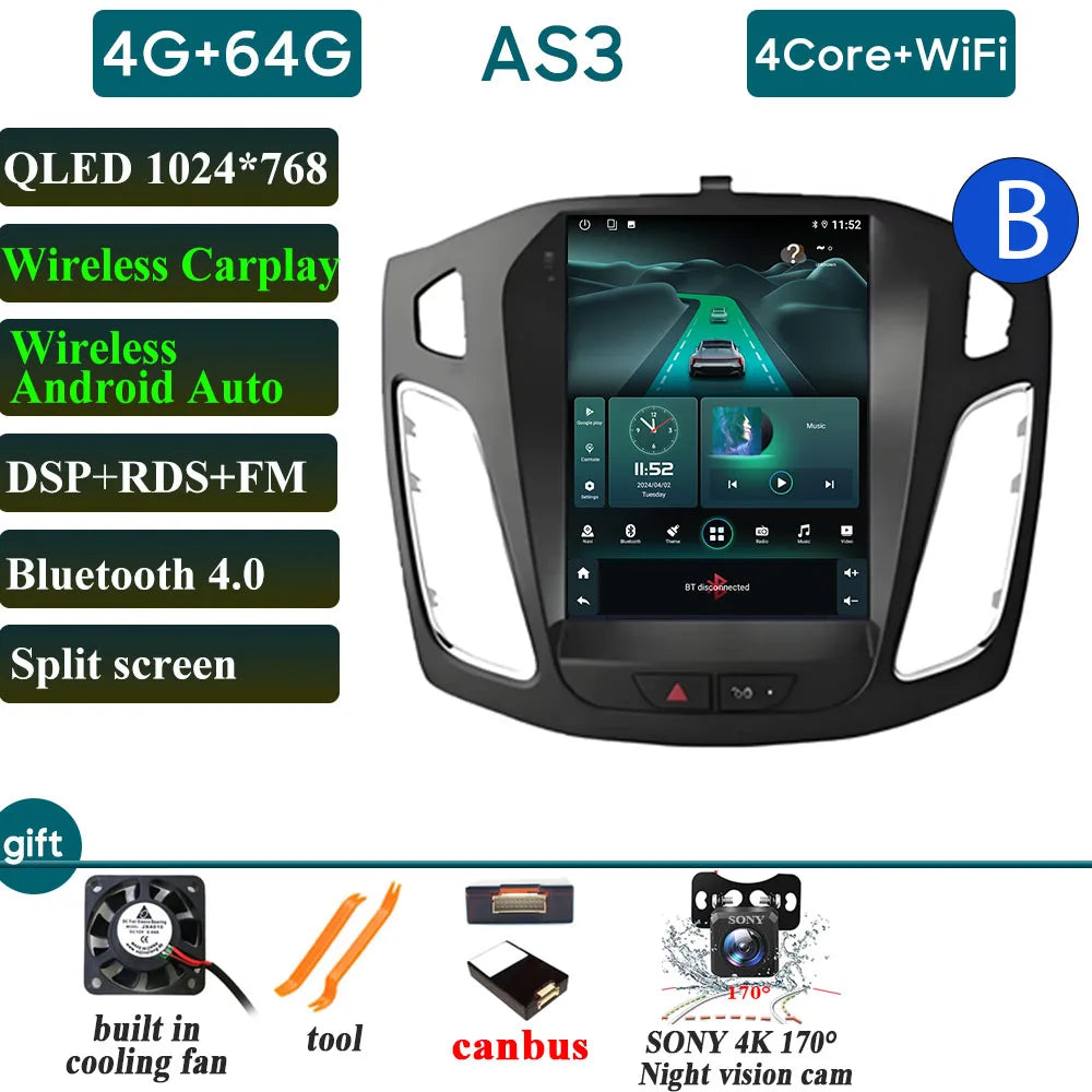Car Radio Carplay 9.7 Inch For Ford Focus 3 Mk 3 2011 2012-2019 Navigation GPS Android Auto Android 15 5G Wifi Unit No 2din DVD