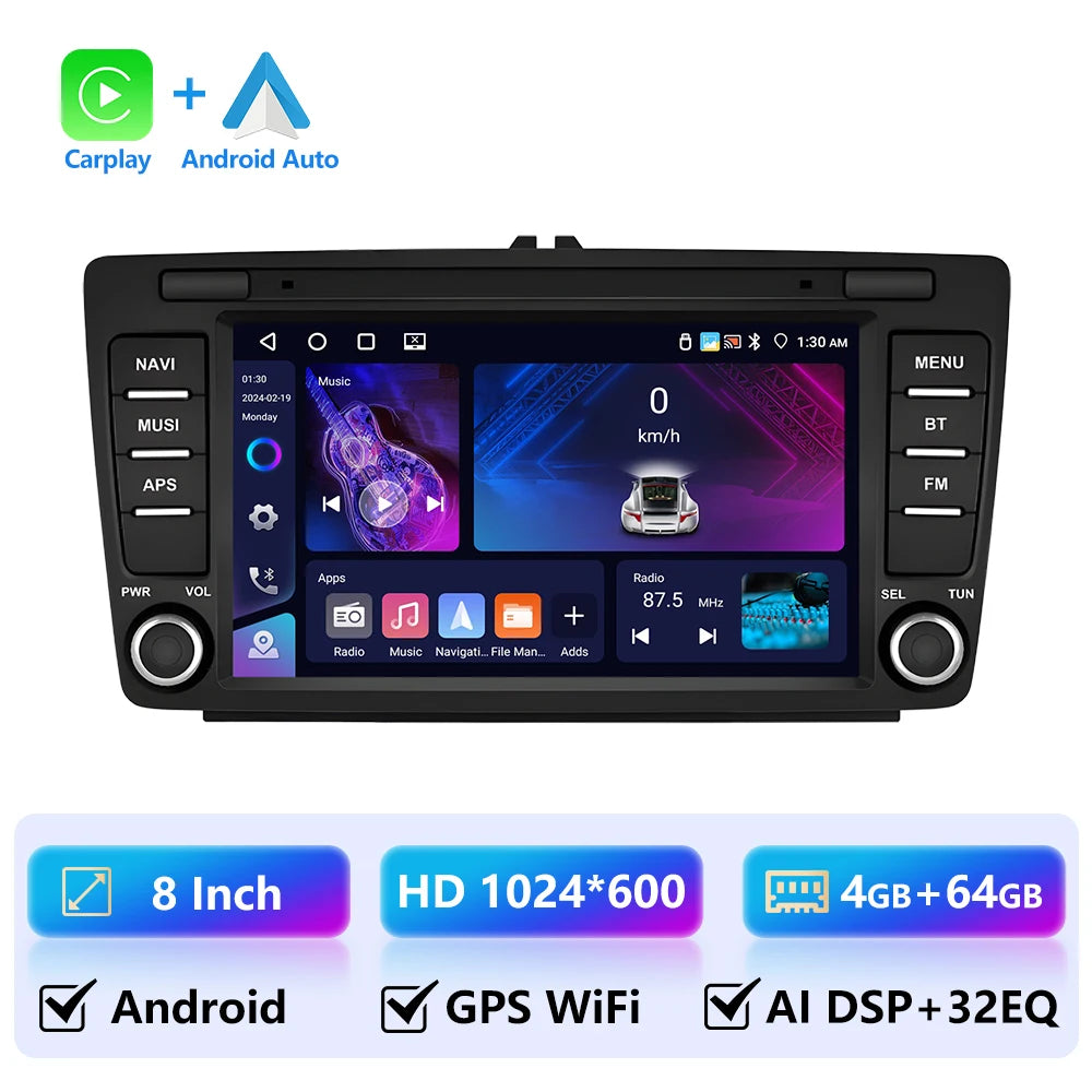 4+64G 8inch Wireless Carplay Android Auto For Skoda Octavia 2 A5 2004-2013 Car Radio CarPlay GPS Navigation WIFI RDS Stereo