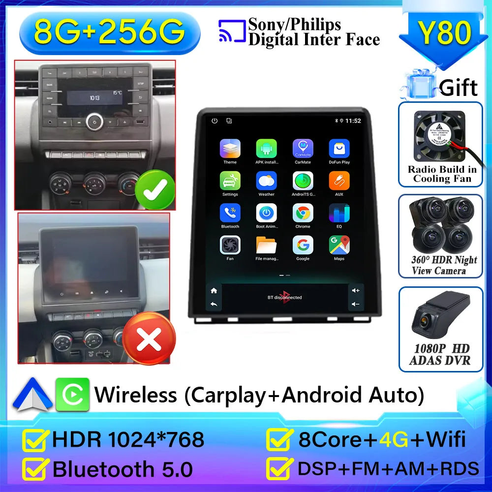 For Renault Clio5 CLIO 5 2019 - 2021 Car Radio Carplay Navigation GPS Stereo Android Auto Screen Bluetooth Multimedia Player 5G