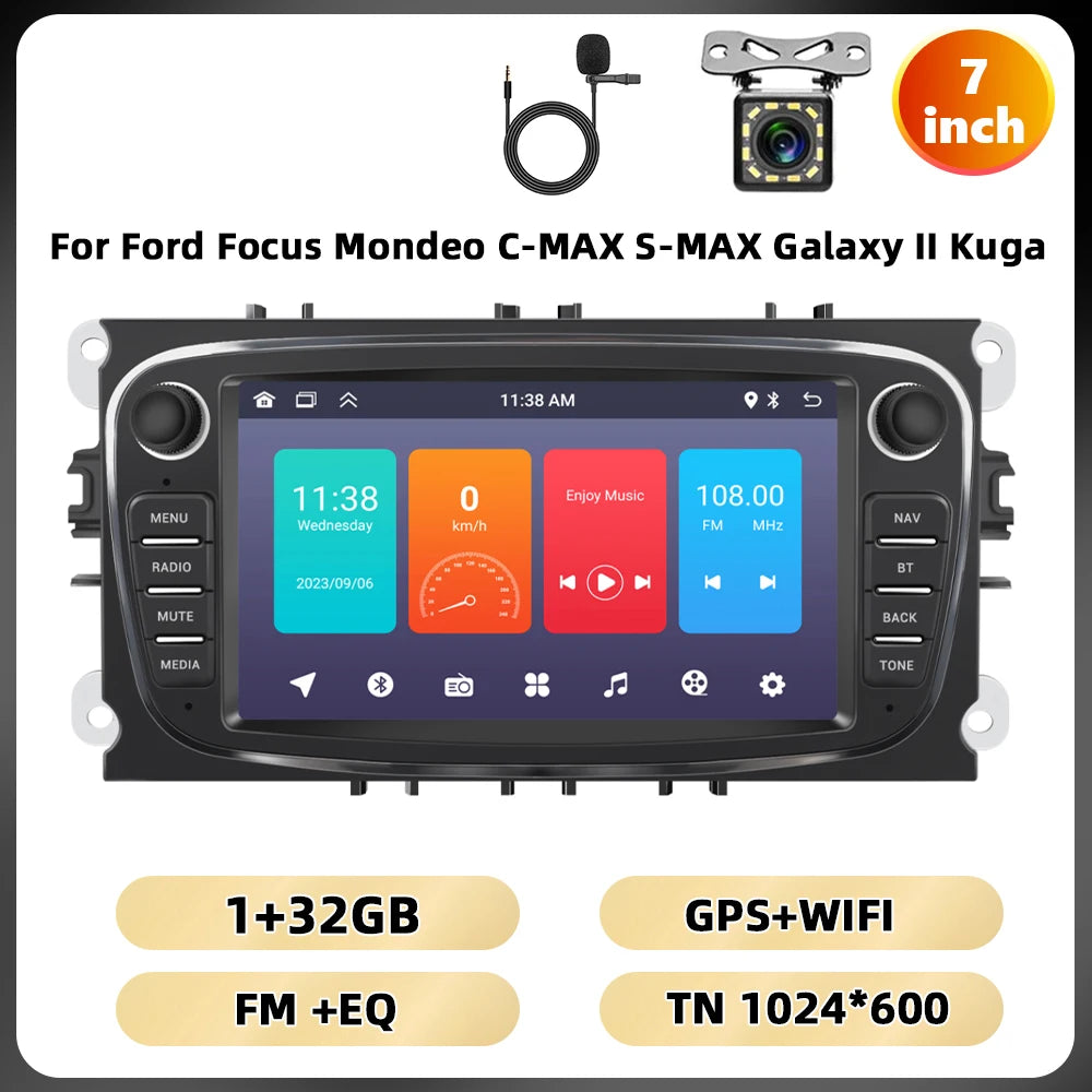 Podofo 7 ''Android Multimedia Player for Ford Focus Mondeo C-MAX S-MAX Galaxy II Kuga GPS Navigation 2 + 64G Carplay Android Auto