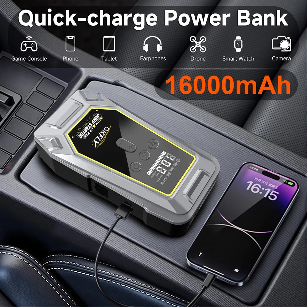 Portable 4000A Jump Starter 150PSI Air Pump Power Bank 4 In 1 Air Compressor Cars Battery Starters Starting Auto Tyre Inflator