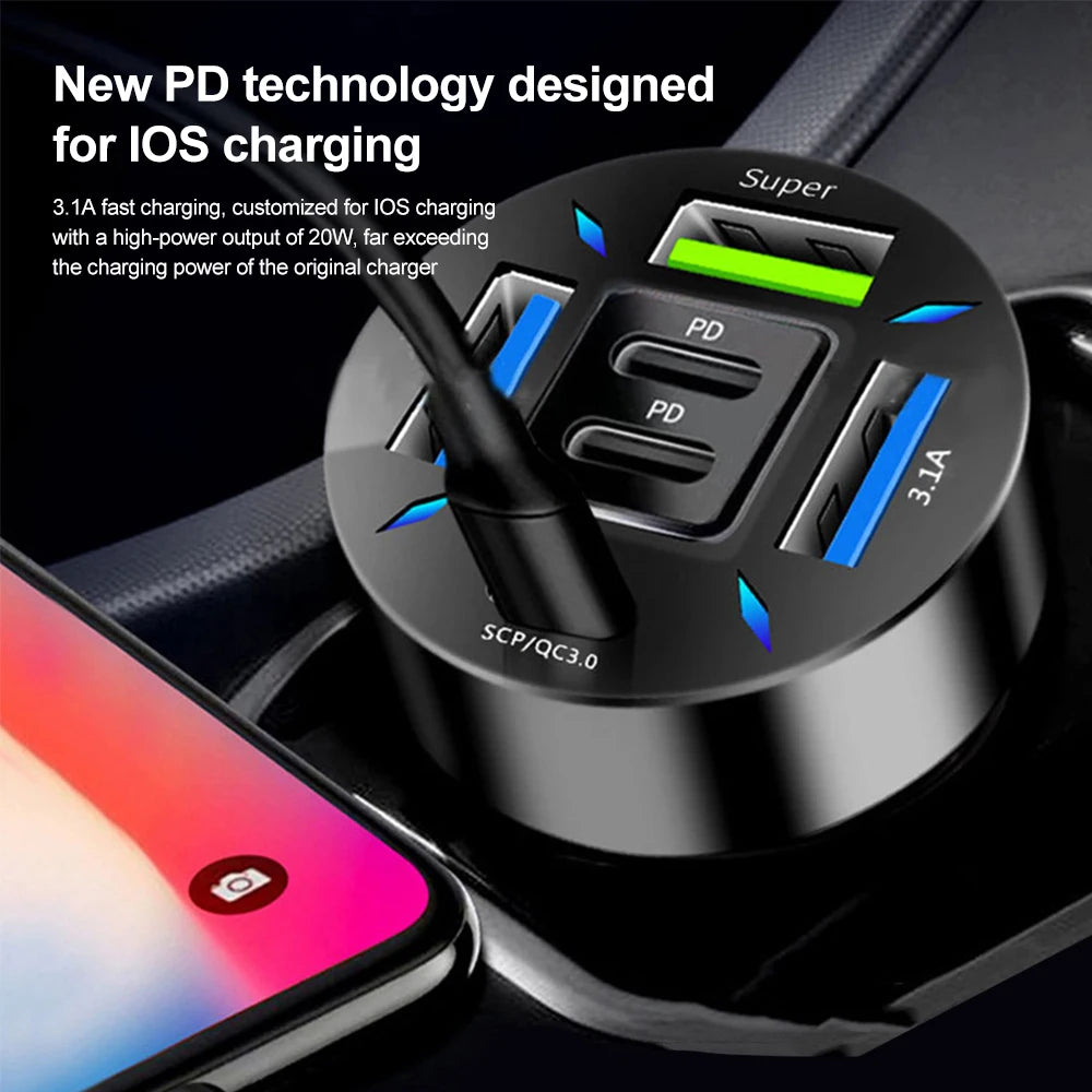66W Car Charger USB Type C Fast Charging Mobile Phone Charger Adapter For iPhone 14 Pro Max Xiaomi Samsung Huawei Car Charger
