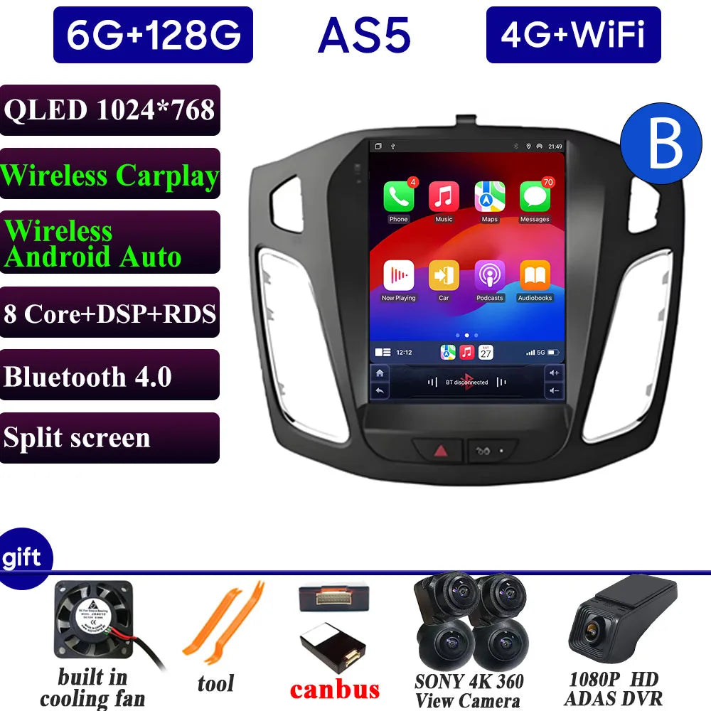 Car Radio Carplay 9.7 Inch For Ford Focus 3 Mk 3 2011 2012-2019 Navigation GPS Android Auto Android 15 5G Wifi Unit No 2din DVD