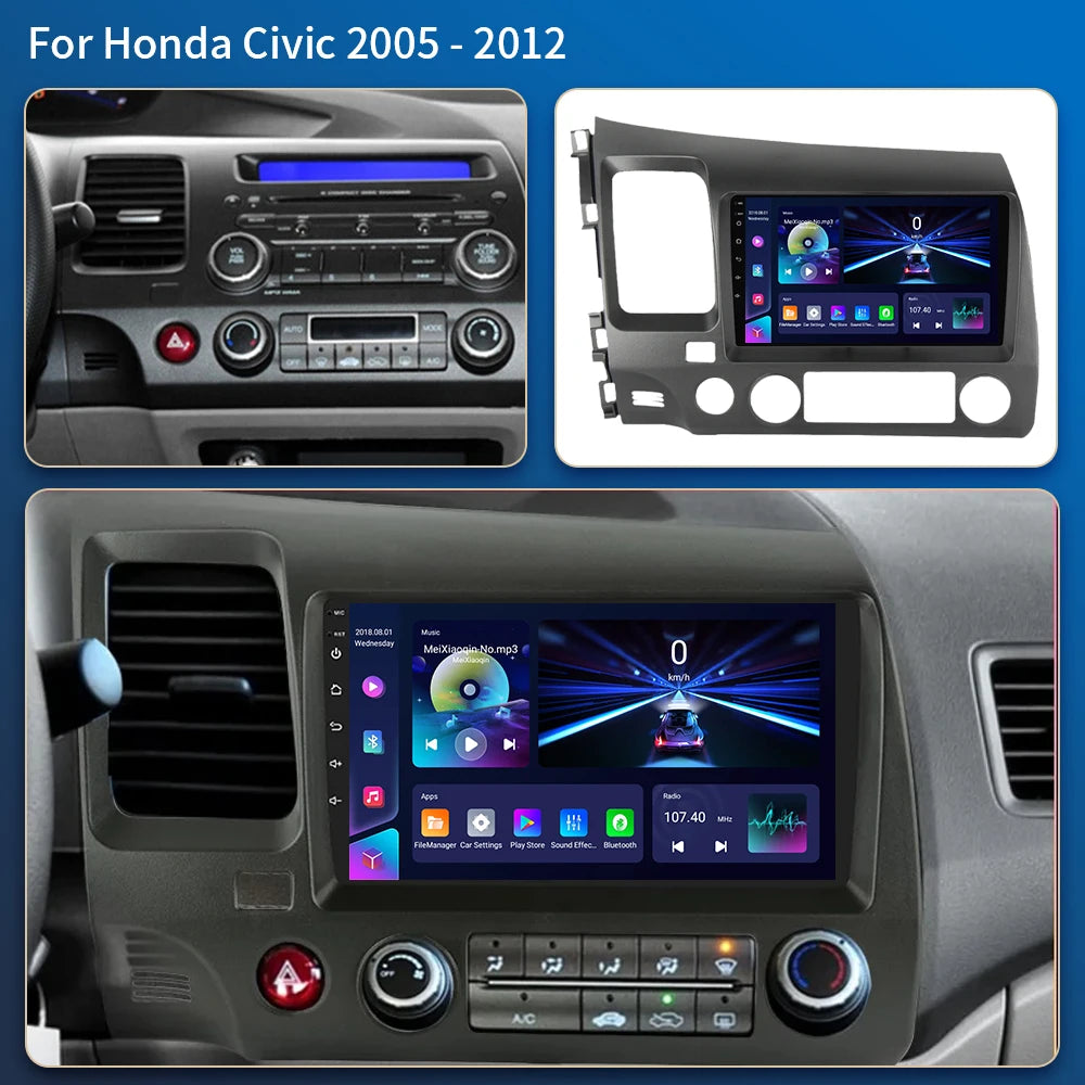 Android 16 Car stereo radio For Honda Civic 8th 8gen 2005 2006 2007 2008 2009 2010-2012 multimedia wireless carplay android auto