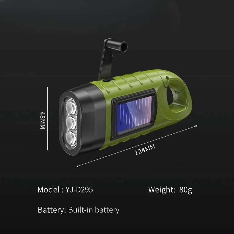 Outdoor LED Hand Pressing Dynamo Solar Crank Power Flashlight Torch Light Hand Press Crank Camping Lamp Light for Outdoor Home