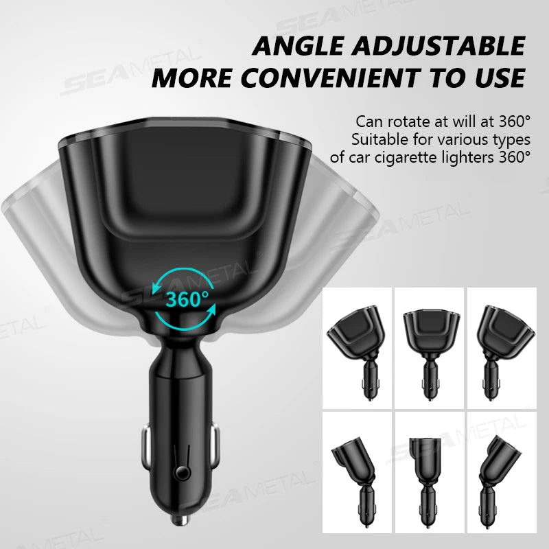 SEAMETAL Car Charger 5-Port 336W Cigarette Lighter Adapter PD USB 66W Super Quick Charging Phone Charger Socket 12-24V Universal
