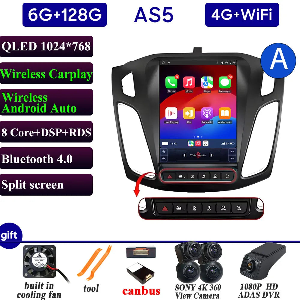 Car Radio Carplay 9.7 Inch For Ford Focus 3 Mk 3 2011 2012-2019 Navigation GPS Android Auto Android 15 5G Wifi Unit No 2din DVD