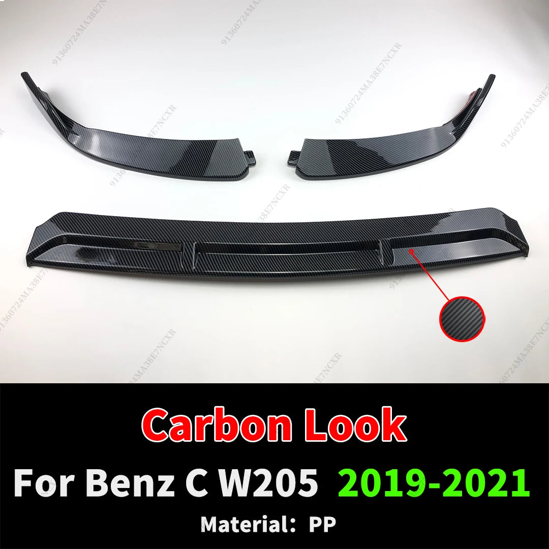 BRABOS Style For Mercedes Benz C W205 2014-2022 Guard Carbon Fiber Look Front Bumper Lip Chin Like C180 C200 C260 C300 Tuning