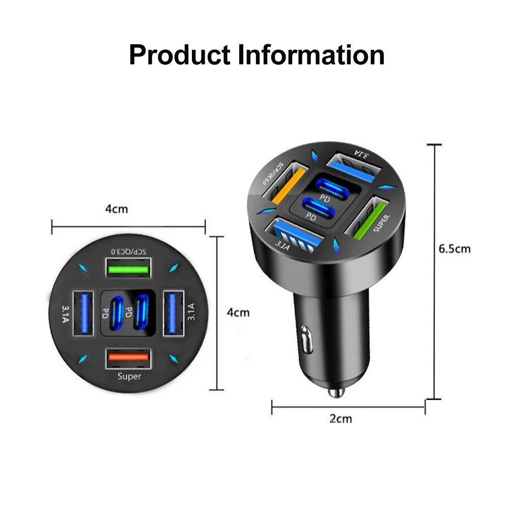 66W Car Charger USB Type C Fast Charging Mobile Phone Charger Adapter For iPhone 14 Pro Max Xiaomi Samsung Huawei Car Charger