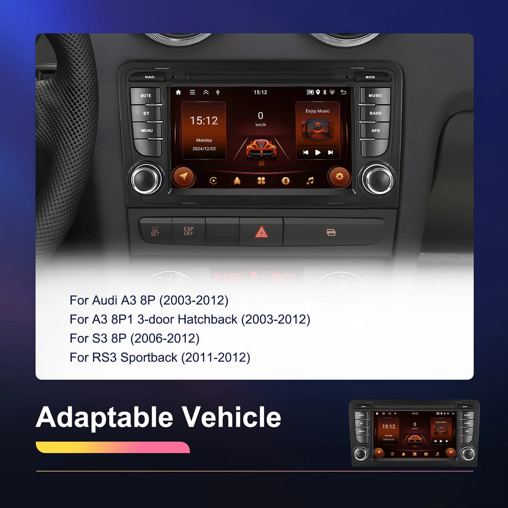 Podofo 2+64G 7'' Car Radio For Audi A3 8P 2003-2012 Multimedia Player GPS Navigation WIFI Carplay Android Auto EQ RDS Car Stereo