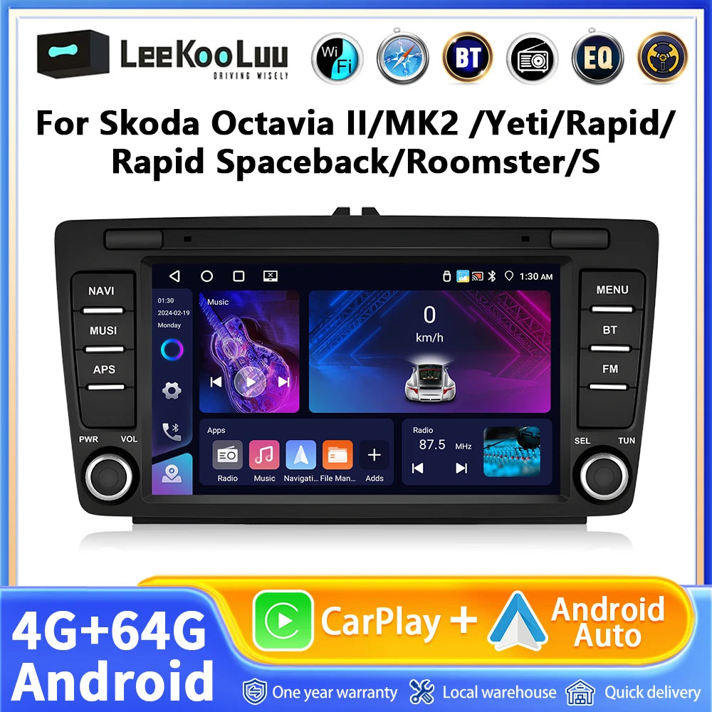 4+64G 8inch Wireless Carplay Android Auto For Skoda Octavia 2 A5 2004-2013 Car Radio CarPlay GPS Navigation WIFI RDS Stereo