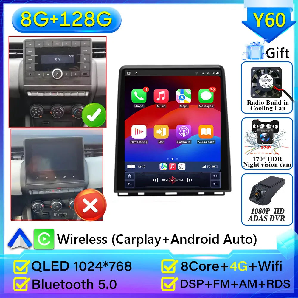 For Renault Clio5 CLIO 5 2019 - 2021 Car Radio Carplay Navigation GPS Stereo Android Auto Screen Bluetooth Multimedia Player 5G