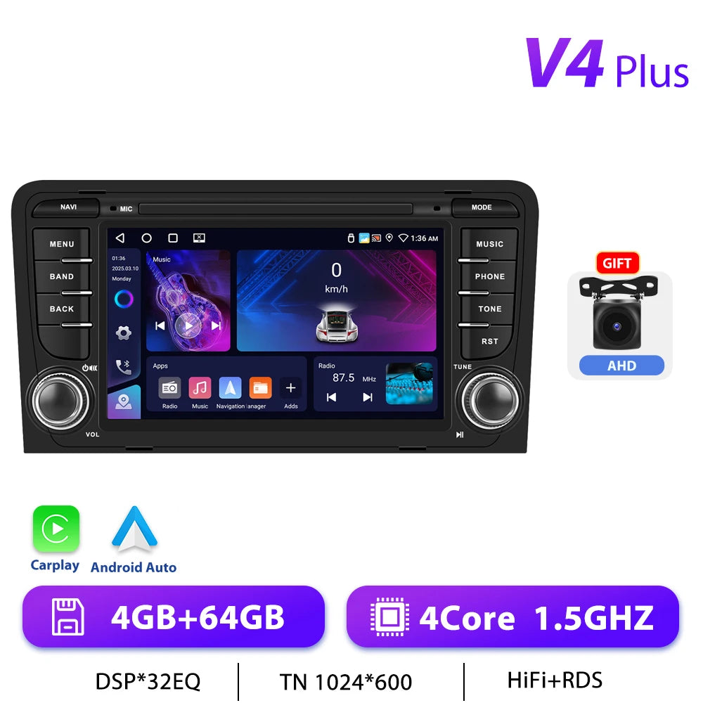 Podofo CarPlay Android Radio For Audi A3 8P 2003-2012 Car Intelligent System 2din GPS Stereo Multimedia Player RDS FM Car Radio