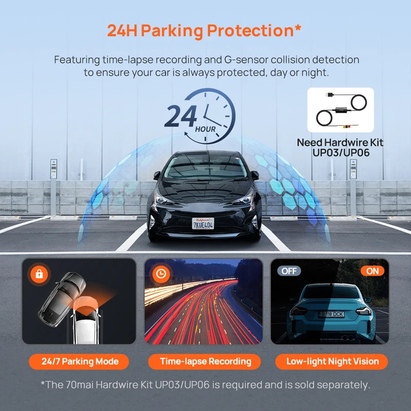 New 70mai Dash Cam A410 1440P 2.5K Image F1.55 Dual-Channel Supported GPS Night Vision 24H Parking Upgraded Ver. of 70mai A400