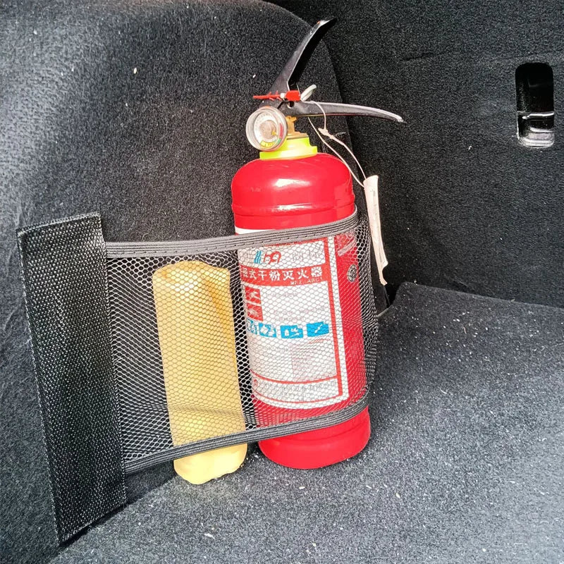 Car Back Rear Trunk Elastic Mesh Storage Bag Car Interior Organizer Extinguisher Storage Net Seat Back Fixing Bag Car Accessory