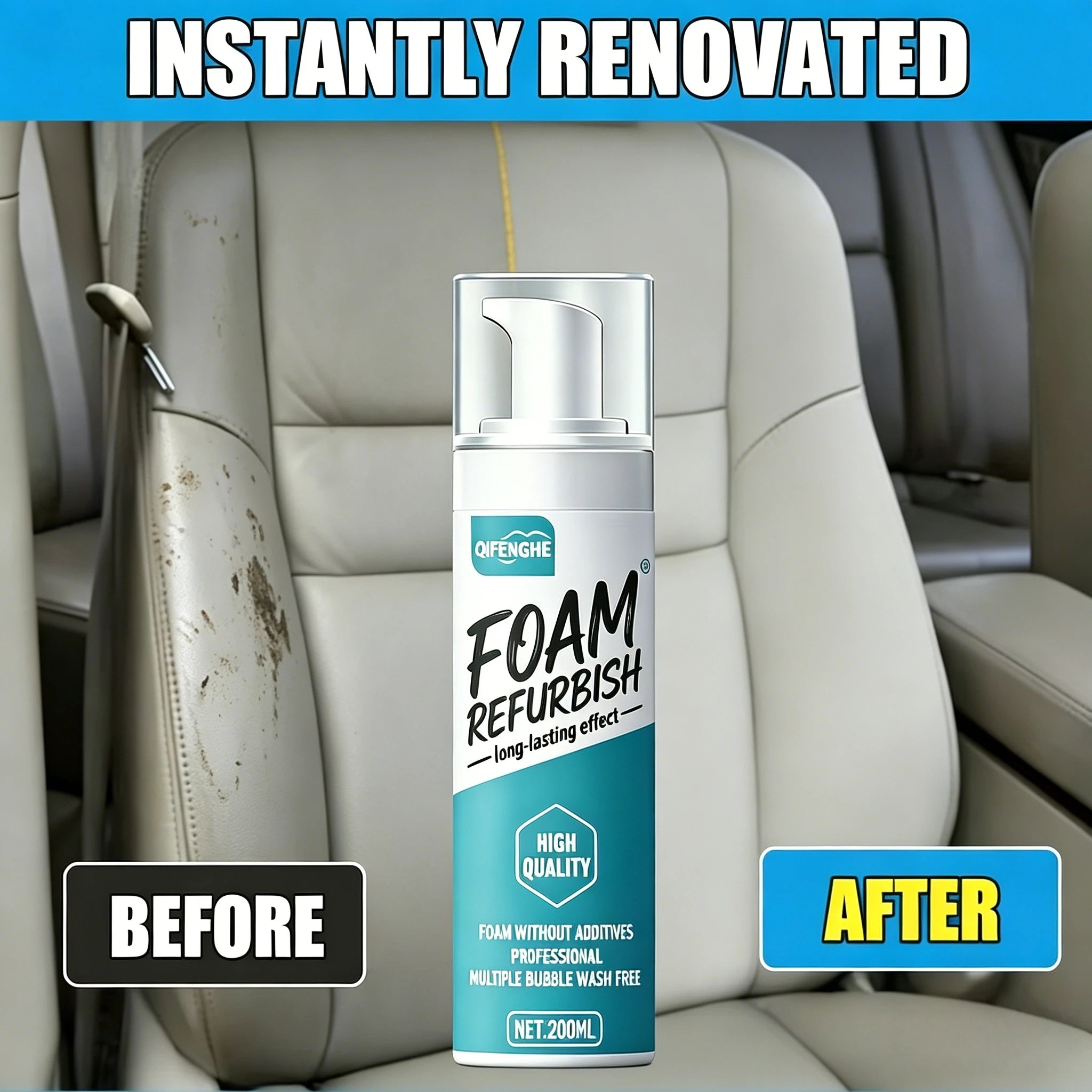 Automotive Foam Refurbish Cleaner, Deep Clean for Car Interior Fabric, Leather & Plastic