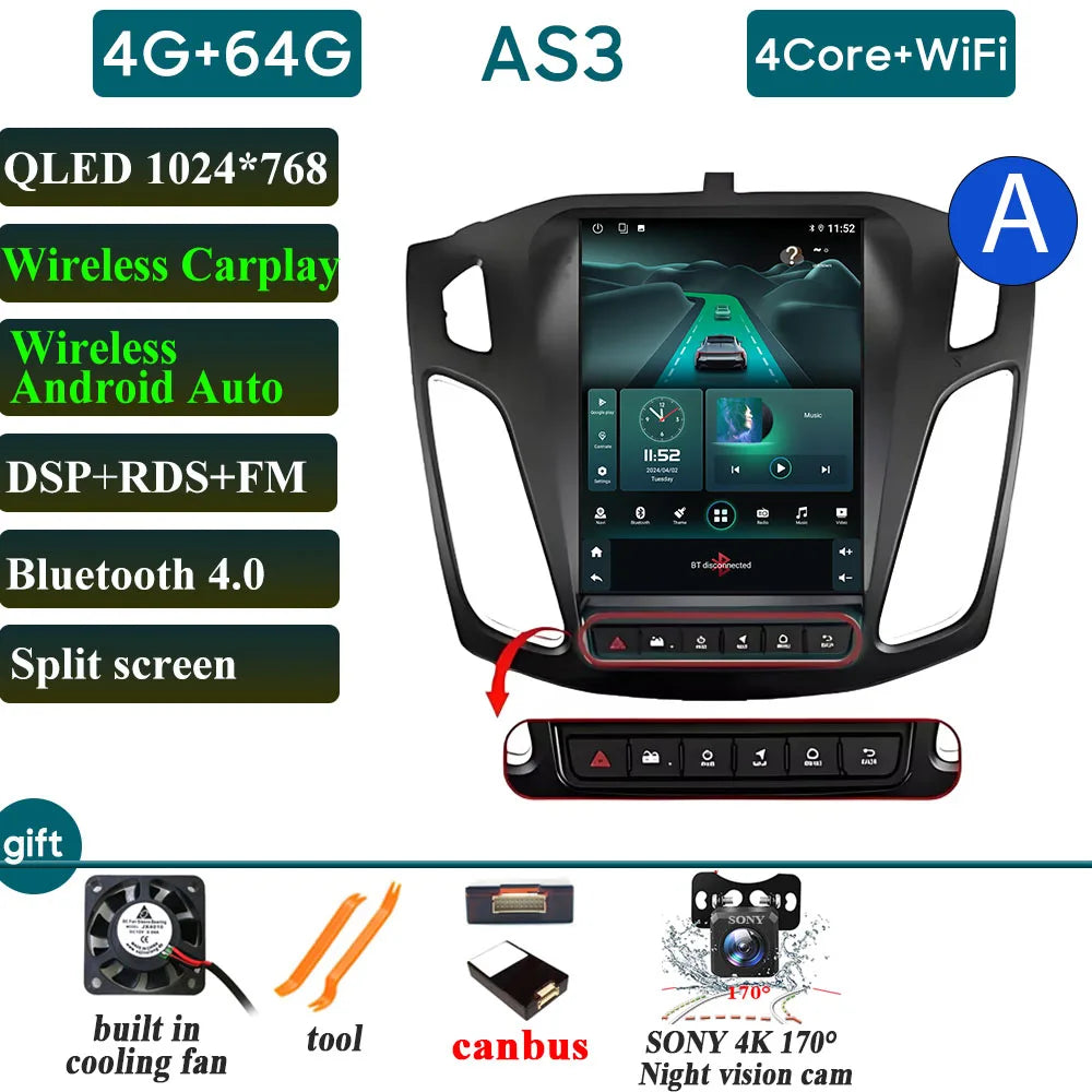 Car Radio Carplay 9.7 Inch For Ford Focus 3 Mk 3 2011 2012-2019 Navigation GPS Android Auto Android 15 5G Wifi Unit No 2din DVD