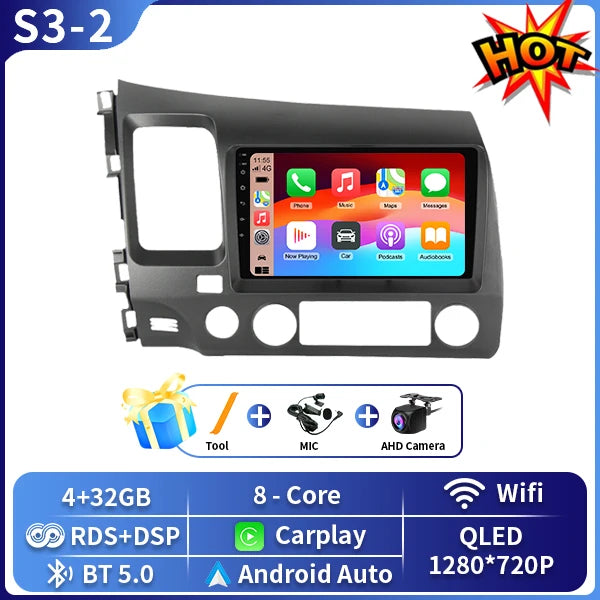 Android 16 Car stereo radio For Honda Civic 8th 8gen 2005 2006 2007 2008 2009 2010-2012 multimedia wireless carplay android auto