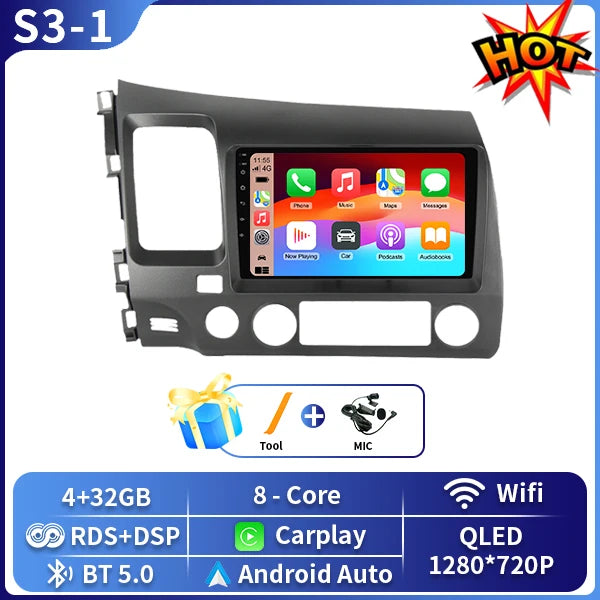 Android 16 Car stereo radio For Honda Civic 8th 8gen 2005 2006 2007 2008 2009 2010-2012 multimedia wireless carplay android auto