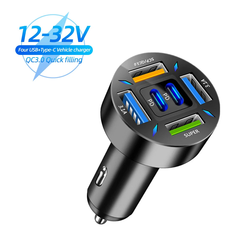66W Car Charger USB Type C Fast Charging Mobile Phone Charger Adapter For iPhone 14 Pro Max Xiaomi Samsung Huawei Car Charger