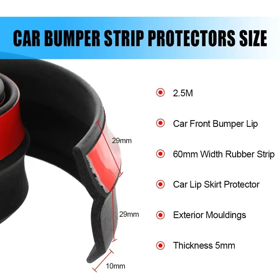 2.5M Car Lip Skirt Protector Exterior Mouldings Car Front Bumper Lip Universal 60mm Width Rubber Strip