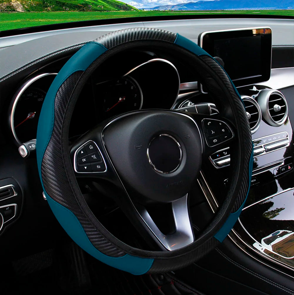 PU carbon fiber leather no inner ring car steering wheel cover is suitable for 14.5 - 15 inch car decoration items.