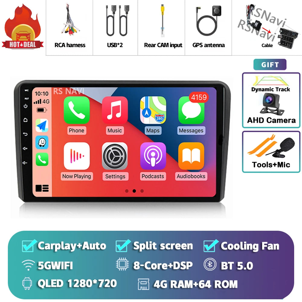 Android 16 Carplay Auto GPS Navigation Radio Multimedia Player For Audi A3 8P 2003 - 2013 2din Head Unit video Stereo Car Radio