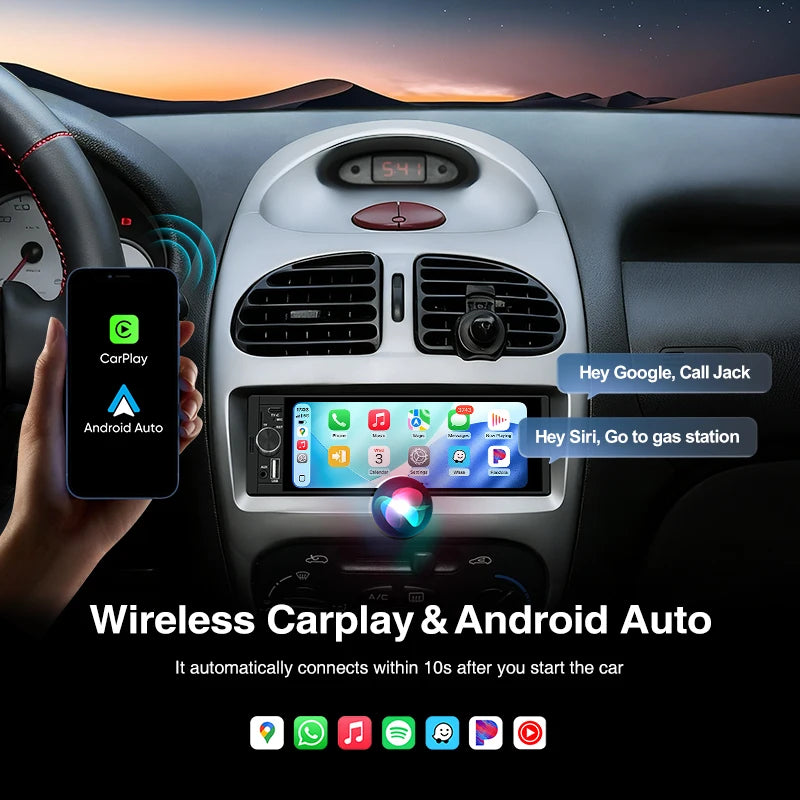 Ainavi K40 K50 Universal 1 Din 6.36 inch Car Radio MP5 IPS Touch Screen Wireless HD 1280*480 Carplay Android Auto Car Multimedia Rear Camera MIC USB BT 5.0 Type C Bluetooth phone Bluetooth music