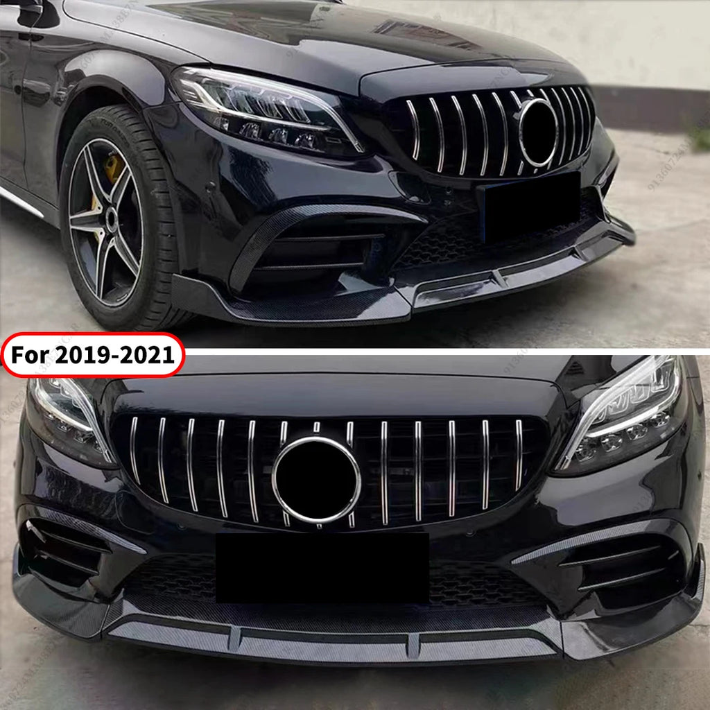 BRABOS Style For Mercedes Benz C W205 2014-2022 Guard Carbon Fiber Look Front Bumper Lip Chin Like C180 C200 C260 C300 Tuning