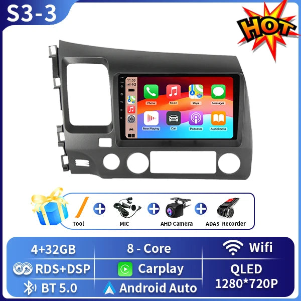 Android 16 Car stereo radio For Honda Civic 8th 8gen 2005 2006 2007 2008 2009 2010-2012 multimedia wireless carplay android auto