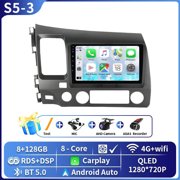 Android 16 Car stereo radio For Honda Civic 8th 8gen 2005 2006 2007 2008 2009 2010-2012 multimedia wireless carplay android auto